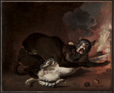 De aap en de kat, waarschijnlijk 1670s door Abraham Danielsz. Hondius