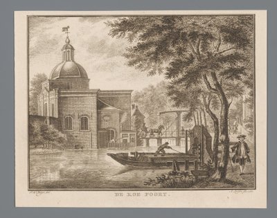 Gezicht op de Koepoort te Leiden door Abraham Delfos