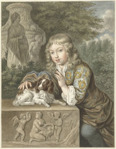 Jongen met hondje door Abraham Delfos