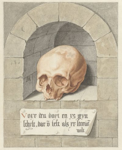 Schedel in een nis door Abraham Delfos