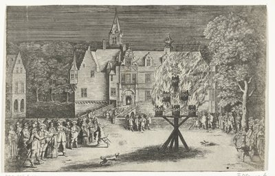 Vreugdevuur bij het bezoek van prinses Maria Henrietta met prins Willem III aan Breda, 1653 door Abraham Dircksz. Santvoort