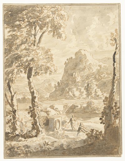 Arcadisch landschap met kleine figuren door Abraham Genoels (II)