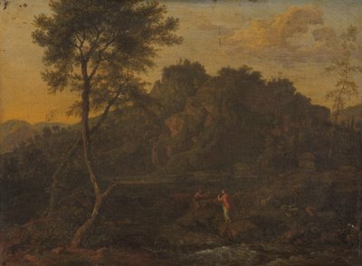 Nimf en herder maken muziek in een landschap door Abraham Genoels (attributed to)