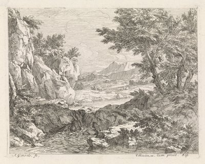 Braakliggend land met rivier door Abraham Genoels