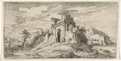 Landschap met de ruïnes van een poort door Abraham Genoels