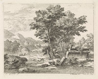 Landschap met een klassieke ruïne (Landschappen) door Abraham Genoels