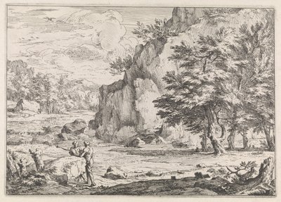 Landschap met rots door Abraham Genoels