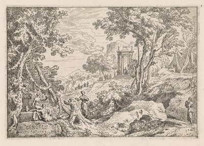 Landschap met tempel door Abraham Genoels