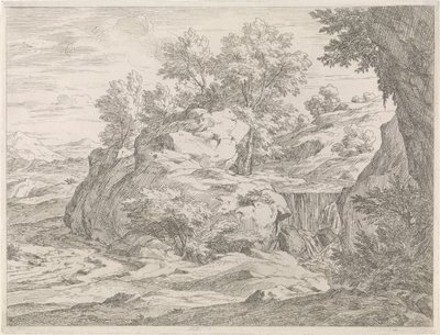 Landschap met waterval door Abraham Genoels