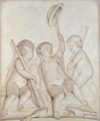 De drie cherubijnen, Putti met de attributen van Hercules en Mercurius, 1767 door Abraham Hendrick van Beesten
