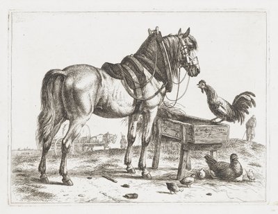 Paard bij een voederbak door Abraham Hendrik Winter