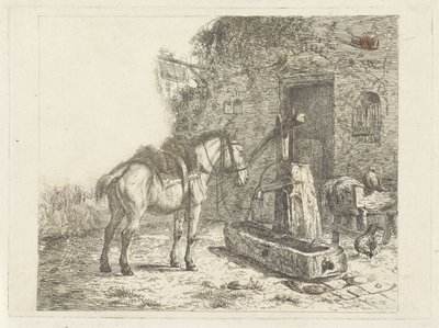 Paard voor een herberg door Abraham Hendrik Winter