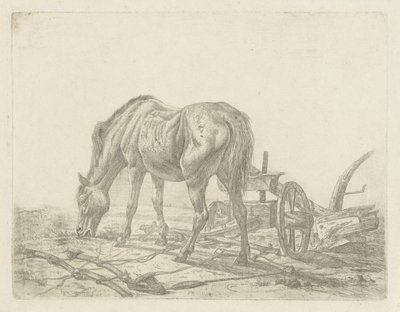 Uitgespannen paard bij een ploeg door Abraham Hendrik Winter