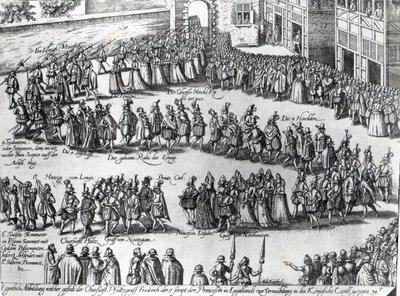 Processie voor het huwelijk van Frederik V, keurvorst van de Palts en prinses Elizabeth, c.1613 door Abraham Hogenberg