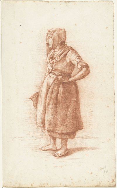 Staande vrouw naar links, de hand in de zij door Abraham Johannes Ruytenschildt