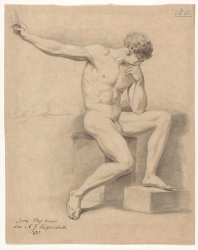 Zittend mannelijk naakt, van voren gezien (3e prijs 1805) door Abraham Johannes Ruytenschildt