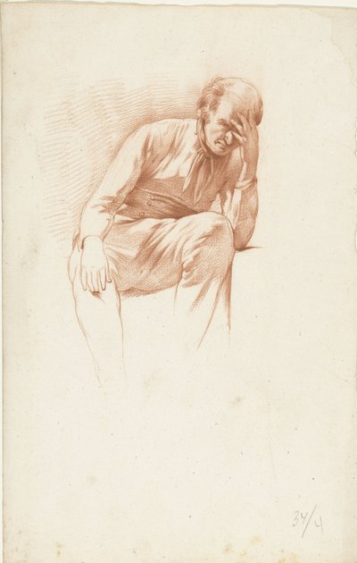 Zittende oude man, de hand op het gezicht door Abraham Johannes Ruytenschildt