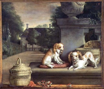 Twee Honden in een Park door Abraham Lambertsz van den Tempel