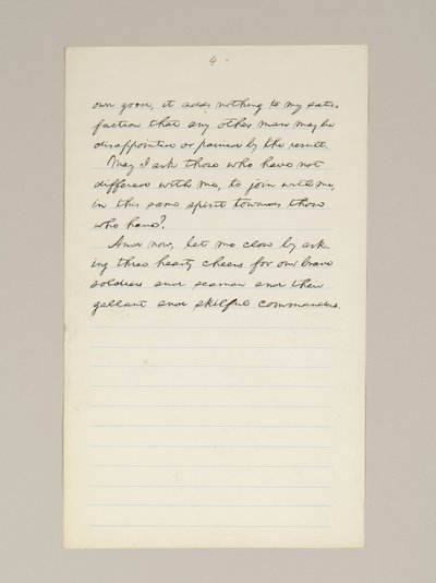 Handgeschreven manuscript van Lincolns overwinningsspeech als president, gehouden in Washington D.C., vanuit het raam van het Witte Huis op de avond van 10 november door Abraham Lincoln