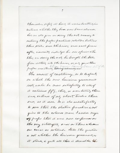 Handschrift van Lincolns laatste toespraak als President, gehouden in Washington D.C., vanuit het raam van het Witte Huis op de avond van 11 april door Abraham Lincoln