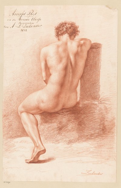 Zittend mannelijk naakt, op de rug gezien (2e prijs 1812) door Abraham Lion Zeelander