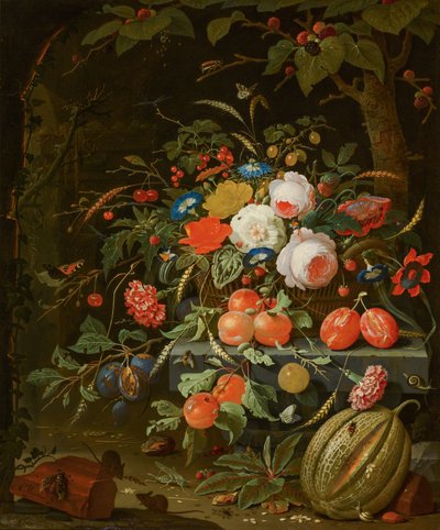 Bloemen en Fruit door Abraham Mignon