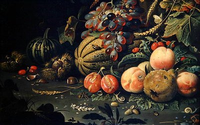 Fruit (detail) door Abraham Mignon