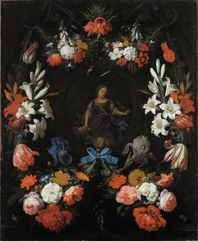 Guirlande van bloemen, ca 1675 door Abraham Mignon