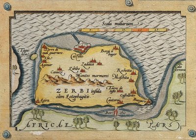 Detail van Zerbi uit Kaart van de Middellandse Zee-eilanden door Abraham Ortelius