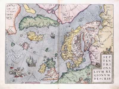 Dubbelpagina kaart van Noord-Europa, 1575 door Abraham Ortelius