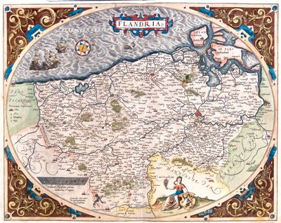 Frankrijk (Regio: Nord-Pas de Calais), België (Regio: Vlaams, Noord-Waals), Nederland (Provincie: Zeeland) door Abraham Ortelius