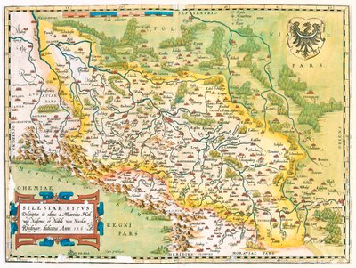 Duitsland (deelstaten: Brandenburg, Saksen), Polen (woiwodschap: Lubusz, Groot-Polen, Neder-Silezië, ód, Opolskie, Silezië, Klein-Polen), Tsjechië (regio: Moravië-Silezië, Olomouc, Pardubice, Hradec Králové, Liberec, Midden-Bohemen, Ústí nad Labo, Polen) door Abraham Ortelius