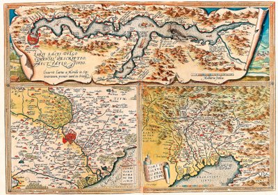 Larii Lacus Vulgo Tertorii Romani Fori Iulii. Geografische kaart van Noord-Italië uit 