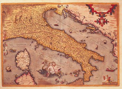 Kaart van Italië uit Theatrum Orbis Terrarum door Abraham Ortelius