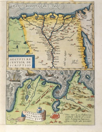 Kaart van de Nijldelta en de oude stad Carthago, uit Theatrum Orbis Terrarum door Abraham Ortelius door Abraham Ortelius