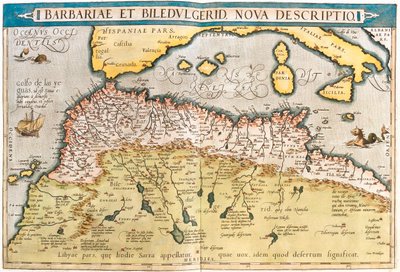 Marokko, Algerije, Tunesië, West-Libië, Westelijke Sahara, Mauritanië, Senegal, Mali, Niger door Abraham Ortelius