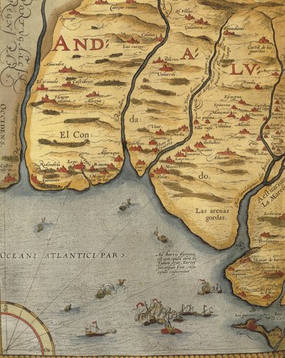 Haven van Palos in Andalusië, uit Theatrum Orbis Terrarum door Abraham Ortelius door Abraham Ortelius