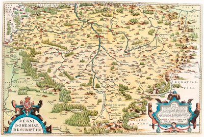 Regni Bohemiae Descriptio Geografische kaart van het gebied van Bohemen uit 