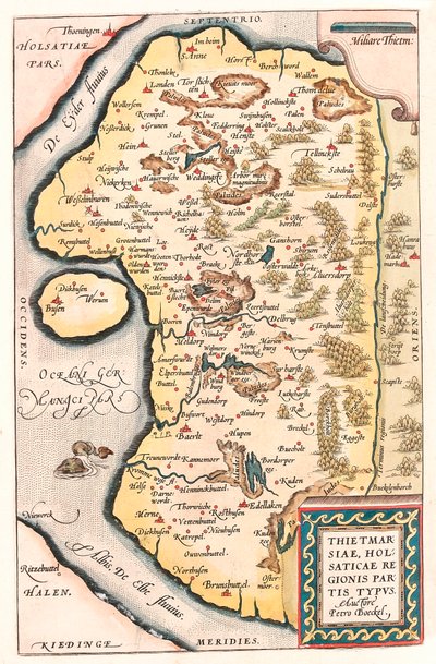 Thietmarsiae, Holsaticae regionis parties typus Geografische kaart van Noord-Duitsland met de stad Kuden uit 