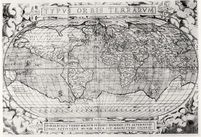 Typus Orbis Terrarum, wereldkaart, 1577 door Abraham Ortelius