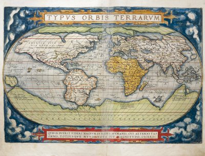 Wereldkaart uit Theatrum Orbis Terrarum door Abraham Ortelius door Abraham Ortelius
