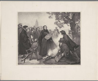 Luther verbrandt de bul door Abraham Pieter Felix