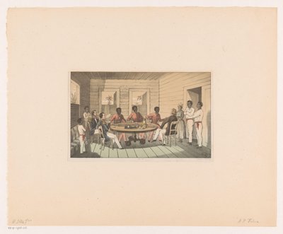 Surinamers en Hollanders drinken thee door Abraham Pieter Felix