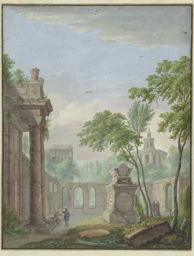 Tuin met een tombe ter nagedachtenis aan Johanna Koerten Blok door Abraham Rademaker