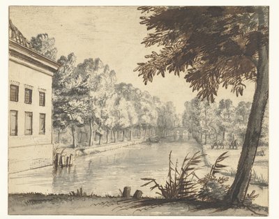 Uitzicht over een kanaal met een landgoed door Abraham Rutgers (attributed to)