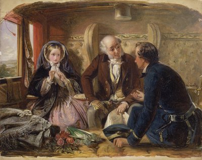 Eerste klas - De ontmoeting En bij de eerste ontmoeting verliefd., 1855 door Abraham Solomon