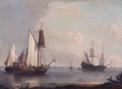 Nederlandse schepen in een rivier door Abraham Storck