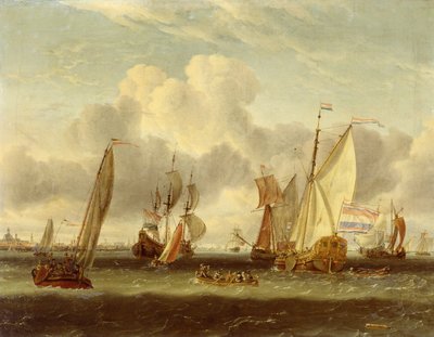 Schepen op het IJ bij de Haven van Amsterdam door Abraham Storck