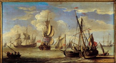 Schepen en boten op zee door Abraham Storck