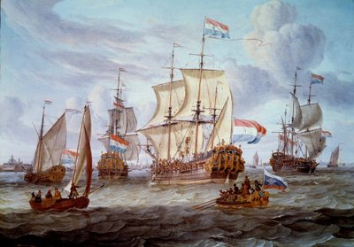 De fregat Peter en Paul in de haven van Amsterdam. Schilderij door Abraham Storck (17e eeuw) door Abraham Storck